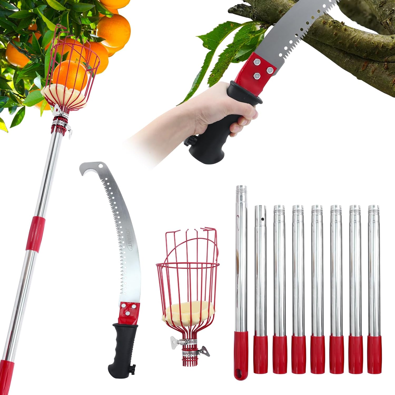 JOVANT 10FT Extendable Pole Saw & Fruit Picker Kit