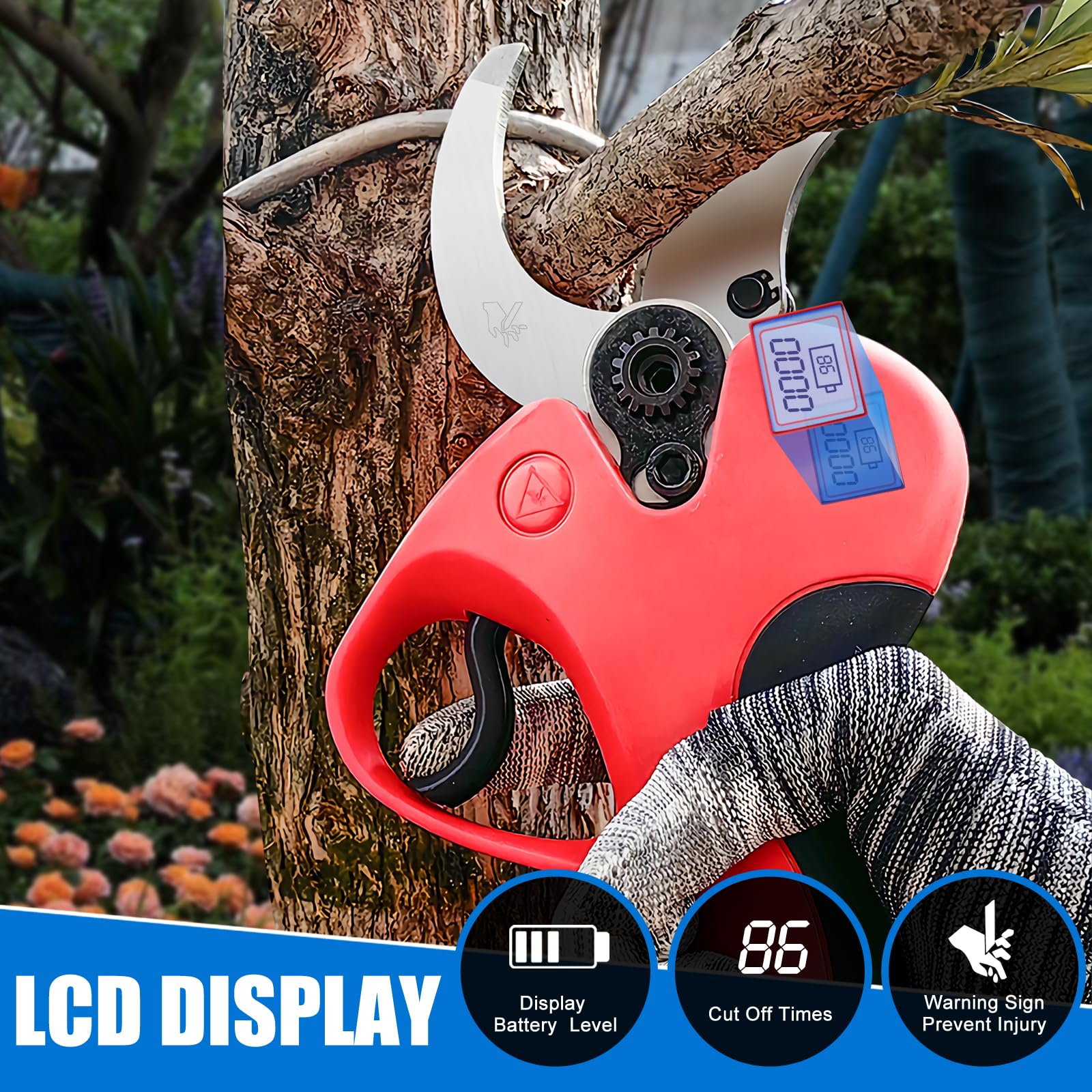 LCD DISPLAY: Display Battery Level Cut Off Times Done Warning Sign to Prevent Injury