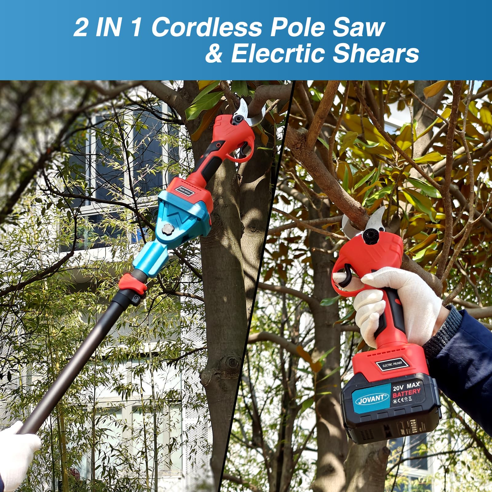 2 IN 1 Cordless Pole Saw & Elecrtic Shears