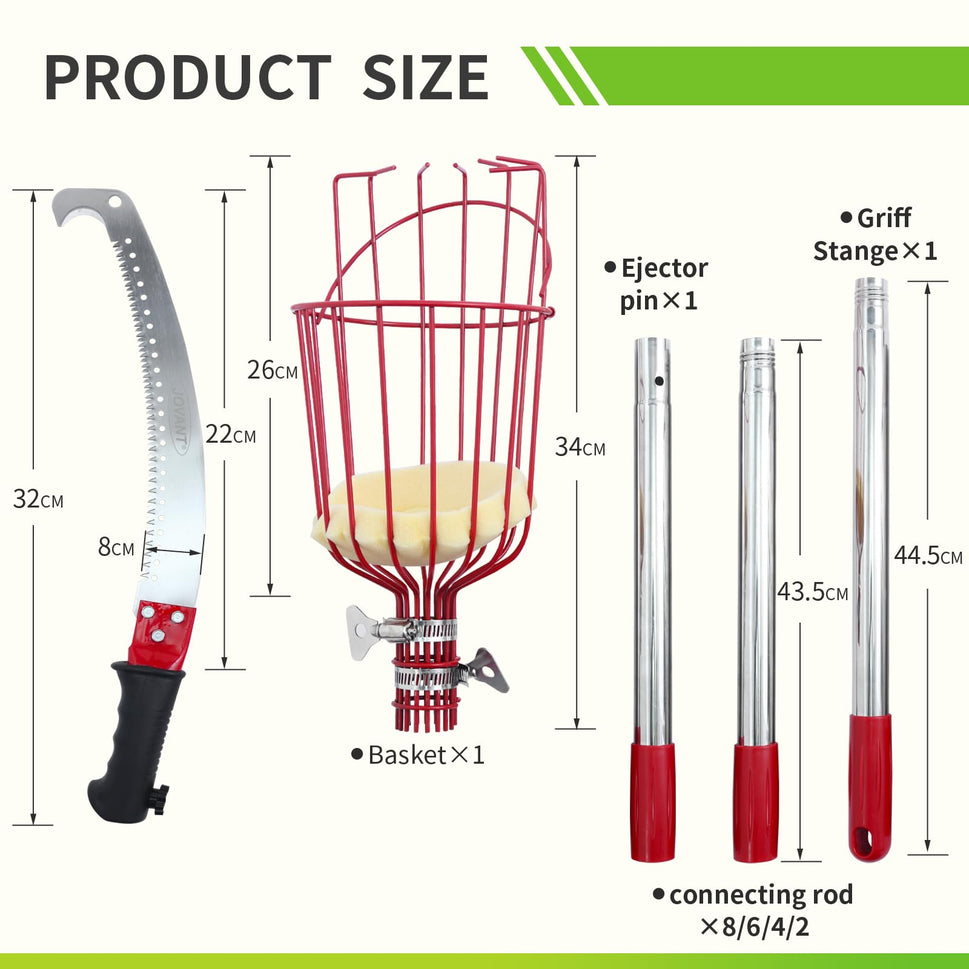 JOVANT Kit 3 en 1 pour scie à perche extensible et cueilleur de fruits de 13 pieds