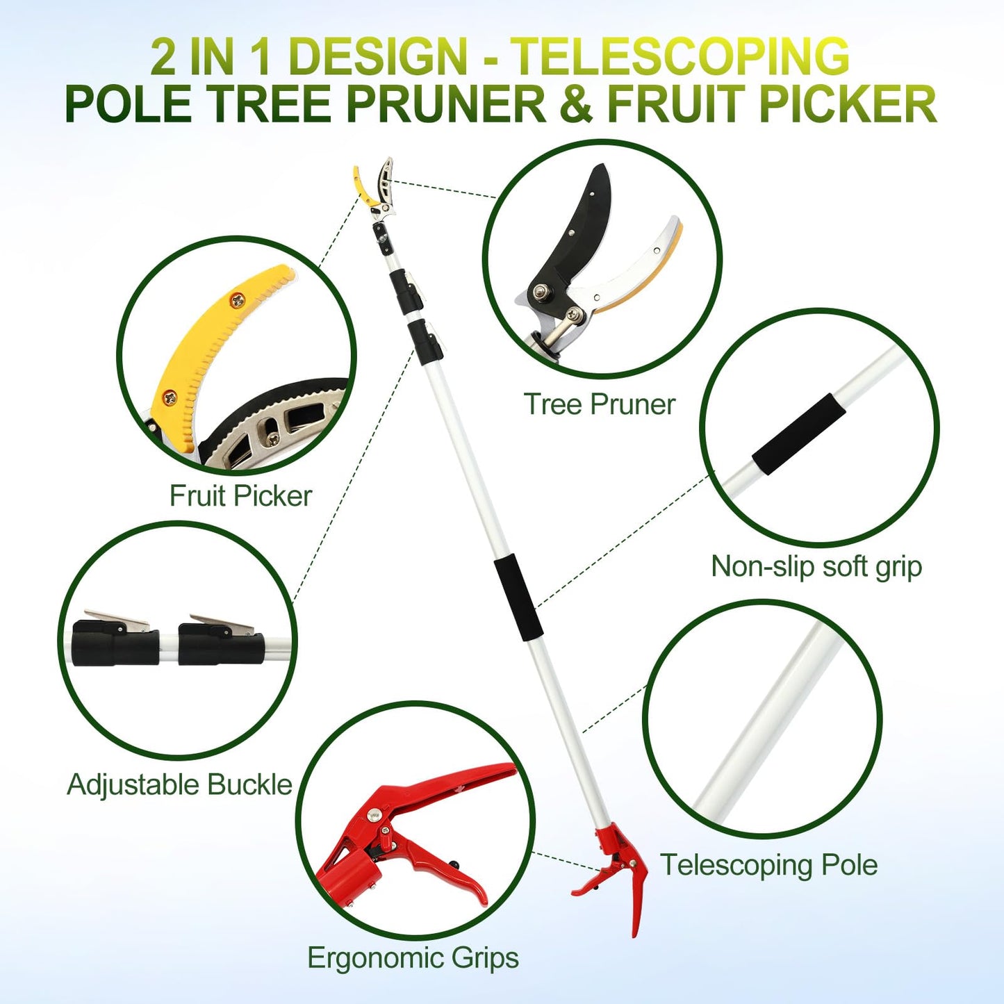 JOVANT 2-in-1 Pruning Shear with 10FT Pole