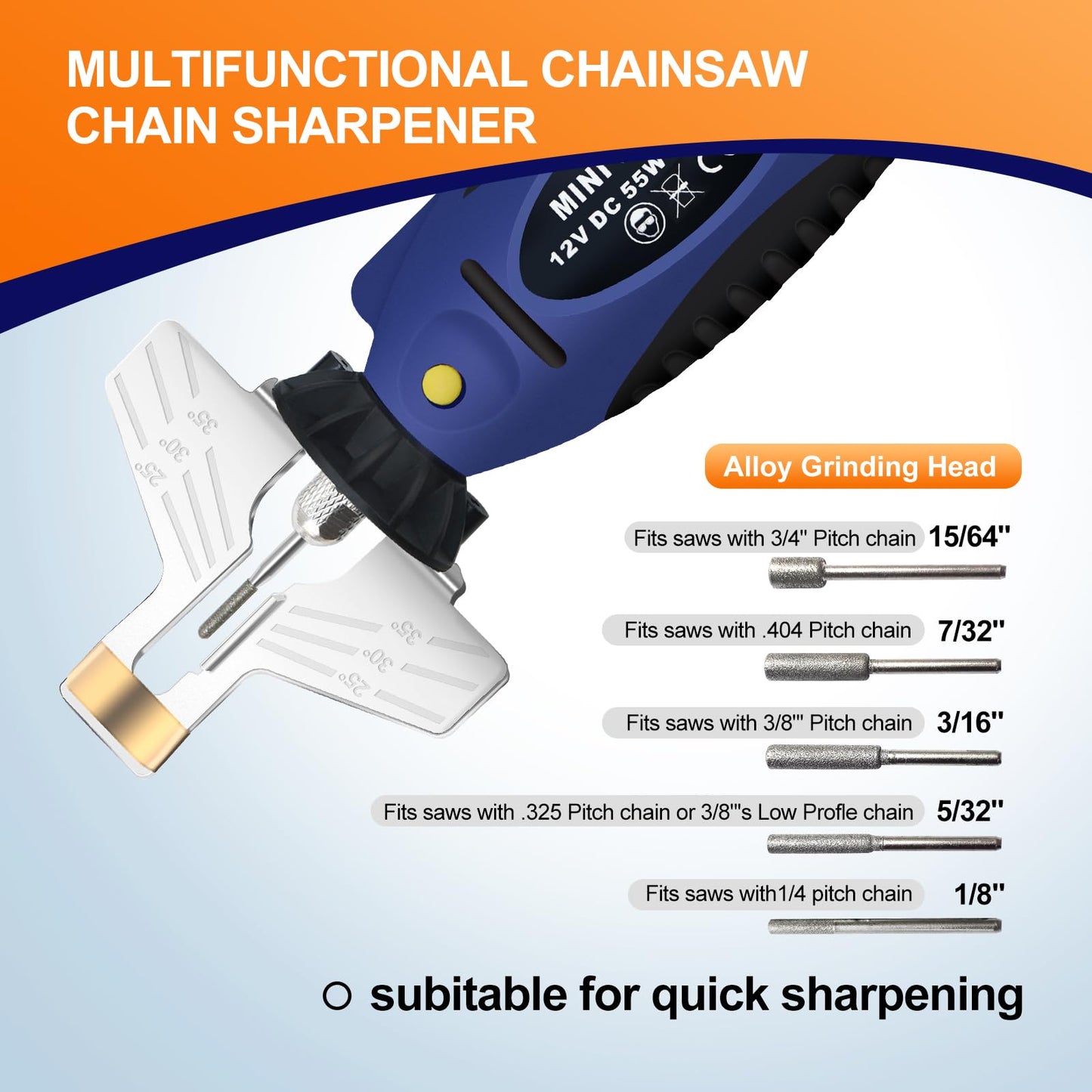 JOVANT Handheld Electric Chainsaw Sharpener with 110V to 12V Outlet Power Adapter