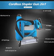 Cordless Stapler Gun 2in1 Type : PTJ-010 Soft handle Adjusting knob . Trigger Switch Guide rail lock LED lighting . Send nails plates Bumper  Guide nail groove 