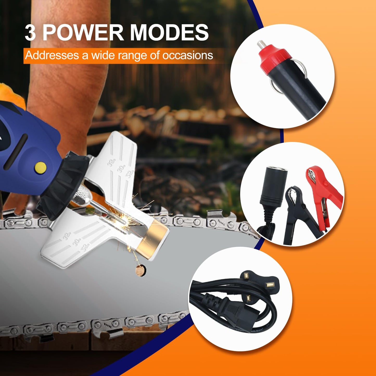 JOVANT Handheld Electric Chainsaw Sharpener with 110V to 12V Outlet Power Adapter