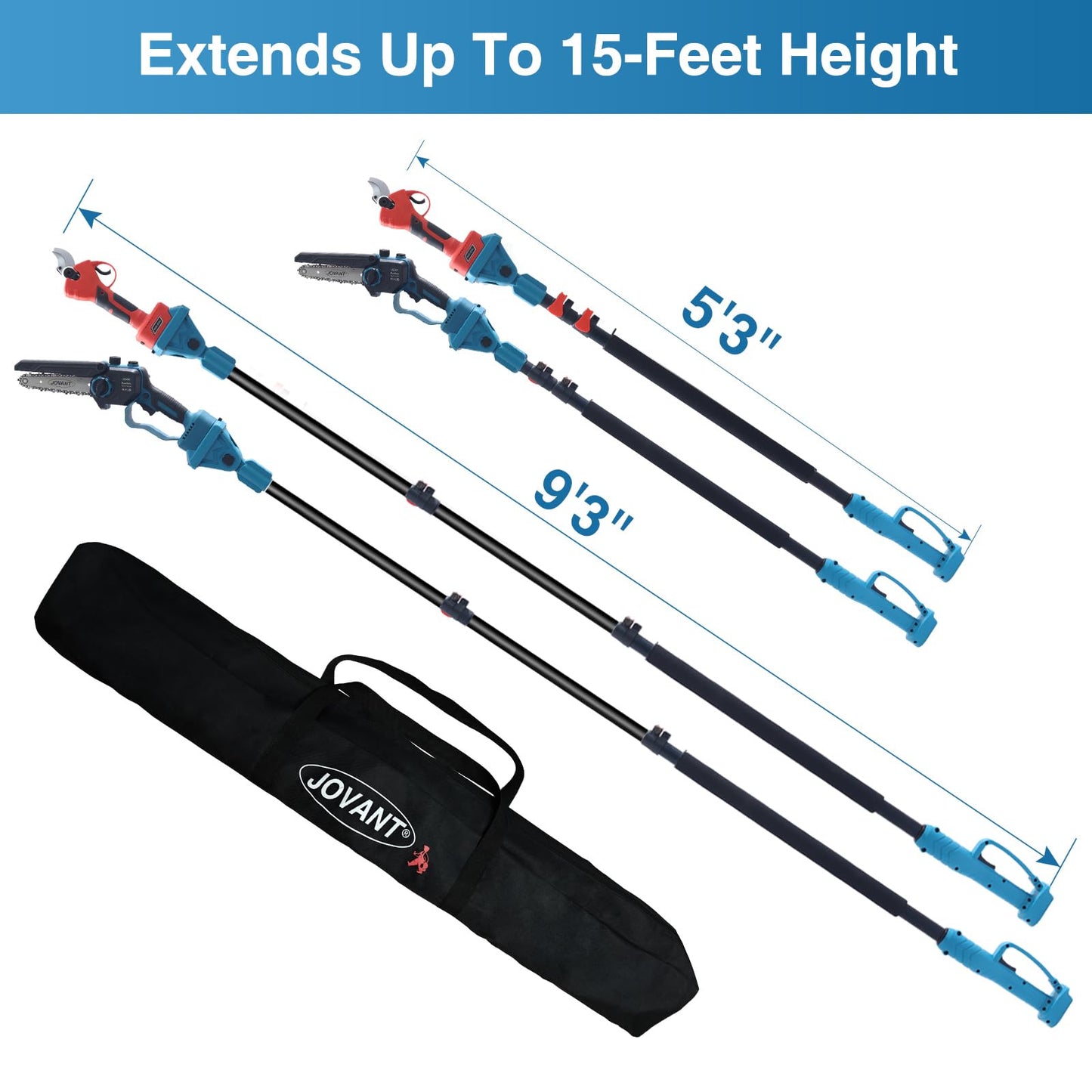 Extends Up To 15-Feet Height Reach Pole Length: 5'3" to 9'3"
