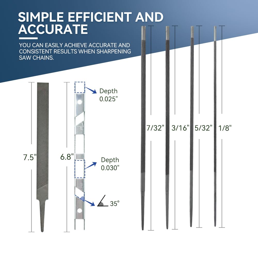 JOVANT Kit d'affûtage de tronçonneuse avec lime de tronçonneuse, jauge de profondeur et meule