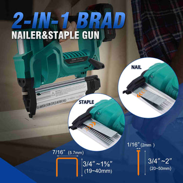 JOVANT 20V Max cordless brad nailer staple & brad nail size chart, 2 in 1 nail gun for wood decoration DIY projects