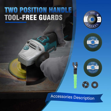 JOVANT 20V Max cordless angle grinder with two-position side handle, tool-free guard and grinding wheel accessories kit