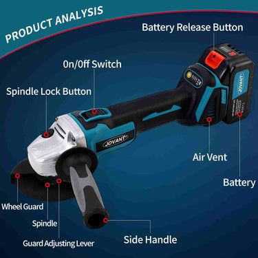JOVANT PTJ-020 20V Max cordless brushless angle grinder product structure labeled parts diagram