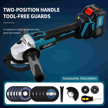 JOVANT PTJ-020 20V Max cordless brushless angle grinder with two position handle and tool-free wheel guard