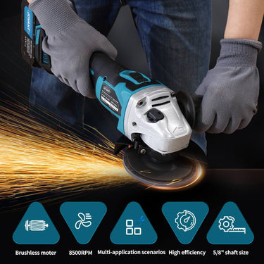 JOVANT PTJ-020 20V Max cordless brushless angle grinder working scene, 8500RPM high power for metal grinding
