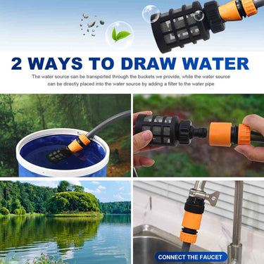 JOVANT cordless pressure washer 2 water supply methods, bucket water drawing with filter and direct faucet connection