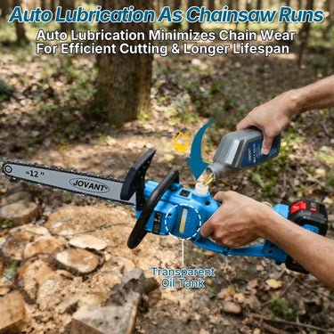 Jovant 12 inch pole saw chainsaw auto chain lubrication system, transparent oil tank, reduce chain wear and extend service life