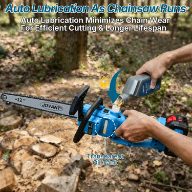 Jovant 12 inch pole saw chainsaw auto chain lubrication system, transparent oil tank, reduce chain wear and extend service life