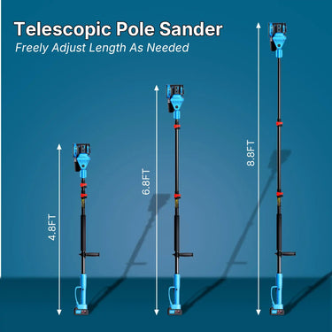 Telescopic JOVANT pole sander with adjustable 4.8 ft to 8.8 ft extendable pole for ceilings and high walls.