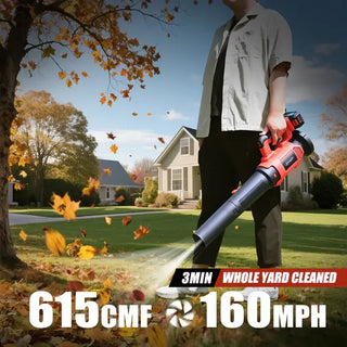 Leaf Blower delivers an impressive airflow of up to 615 CFM/160 MPH, ensuring that this cordless leaf blower can effortlessly clear large volumes of leaves and debris. 