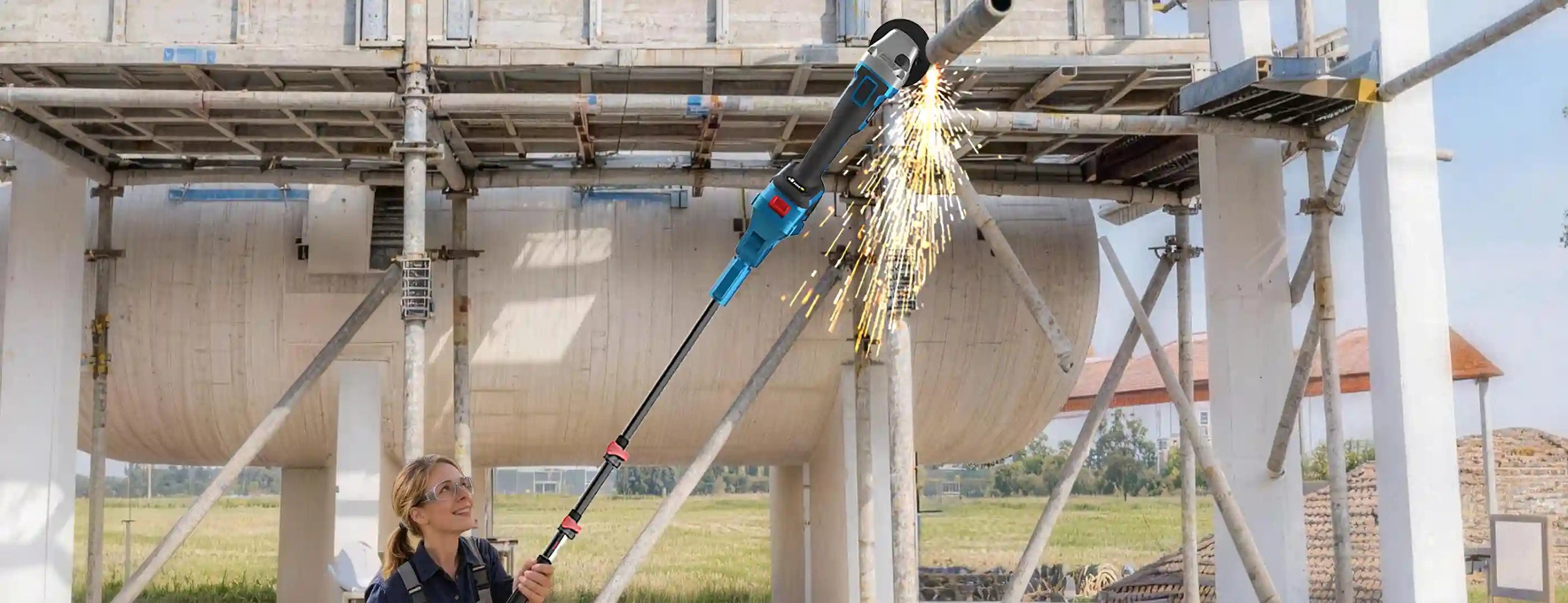 2-in-1 Telescoping Pole Angle Grinder and Wire Wheel Brush: You can freely switch between a Cordless Angle Grinder for cutting, grinding to steel, wood,tile and Wire Wheel Brush for removing rust, paint,corrosion, burrs, scales from tight spaces, irregular surface easier