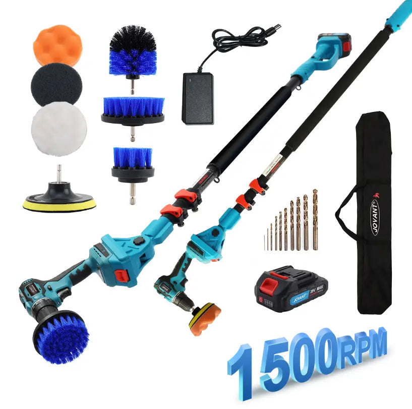 Cordless Telescoping Power Drill&Cleaning Tools with 1-Max 20V Battery and 2.0A Charger.2-in-1 Cordless Pole Drill and Cleaning Brush with 10Pcs Drill Bits and 7Pcs Drill Brush(Jovant)