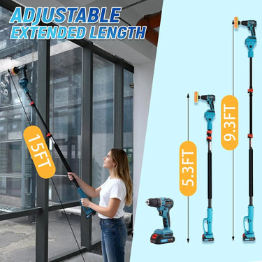 Telescoping pole can be extended from 5.3FT to 9.3FT,reach up to 15.0FT