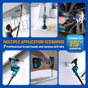 2-in-1 Cleaning Brush and Telescoping Power Drill:You can freely switch between a cordless drill for drill hole on steel,wood and cleaning brush for cleaning bathroom surface,floor,tile,car,toilet and carpet etc