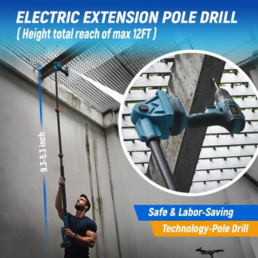 Telescoping pole can be extended from 5.3FT to 9.3FT,reach up to 15.0FT. And can be adjustable 180 degree