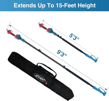 The electric pruner can be used for low-position work, while the telescopic pole can be used in hard-to-reach high-position areas.