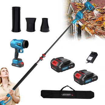 JOVANT Roof Gutter Cleaning from The Ground,20V Leaf Blowers Cordless with 2 Battery and Charger, Adjustable Pole (8.6ft) 450CFM/180MPH for Gutter Cleaner Extension Attachment Kit for Garden,House