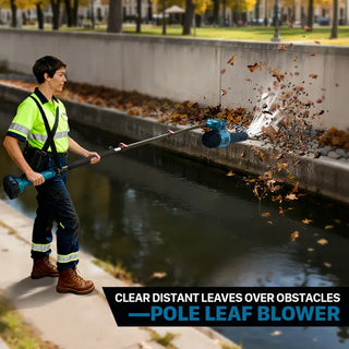 Pole Leaf Blower Cordless Designed with an ergonomic non-slip handle for comfortable operation and a included shoulder strap to reduce hand fatigue during extended use