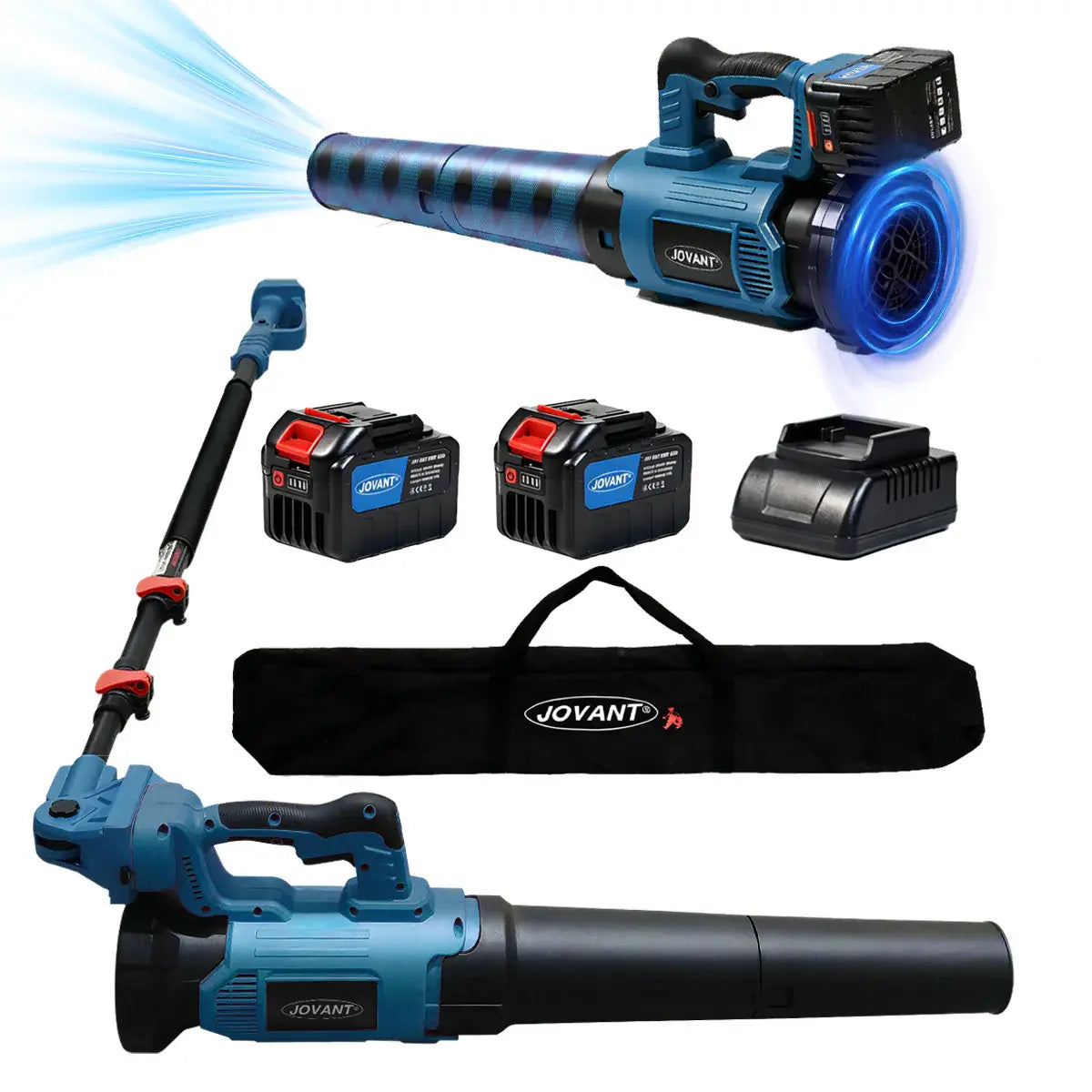 JOVANT 2 in 1 Pole Leaf Blower Reach Up to 15.3Feet,Leaf Blower Cordless W/20 MAX 2 * 6.0Ah Battery and Charger,Power Electric Blower 670CFM for Lawn,Roof,Gutter Care