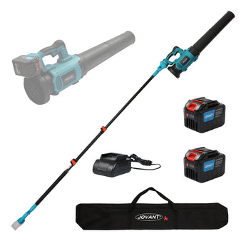 JOVANT 2-in-1 High-Power Telescopic Pole Cordless Leaf Blower — Extends up to 15.3 ft, delivers 670 CFM airflow. Includes 20V MAX 2 × 6.0Ah batteries and charger. Ideal for clearing roof leaves, cleaning bus shelter tops, and maintaining solar panels.