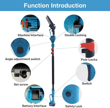 2-IN-1 pole chainsaw include a electric chainsaw and a telescopic pole to provide a versatile tool for gardening. 