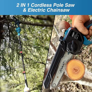 The electric pole saw is perfect compatible with Jovant 20V Batteries.