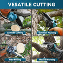 The pole saw is equipped with an adjustable telescopic pole.
