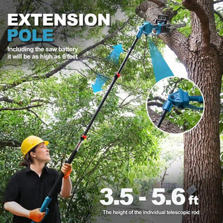 12 inch mini chainsaw and a 5.3FT to 15.3FT Telescoping pole; 1*20V-6A battery; 1-2.4A US standard charger,.In the process of daily use, if you have any questions, please leave a message to us, we will help you solve the problem.