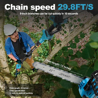 This Cordless Mini Pole Chainsaw has a Black Portable handle bag, Easy for you to carry and store.
