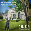 This pole saw tree trimmer has brushless motor for up to 96 cuts per charge on a 4-inch x 4-inch pressure treated pine wood, 8-inch low kick back full compliment bar and chain, auto oiling for low maintenance comfort grip handle.