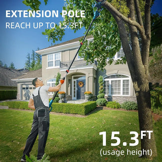 This pole saw tree trimmer has brushless motor for up to 96 cuts per charge on a 4-inch x 4-inch pressure treated pine wood, 8-inch low kick back full compliment bar and chain, auto oiling for low maintenance comfort grip handle.